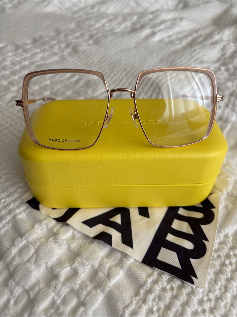 Marc Jacobs Rose Gold Square Metal Frame Glasses